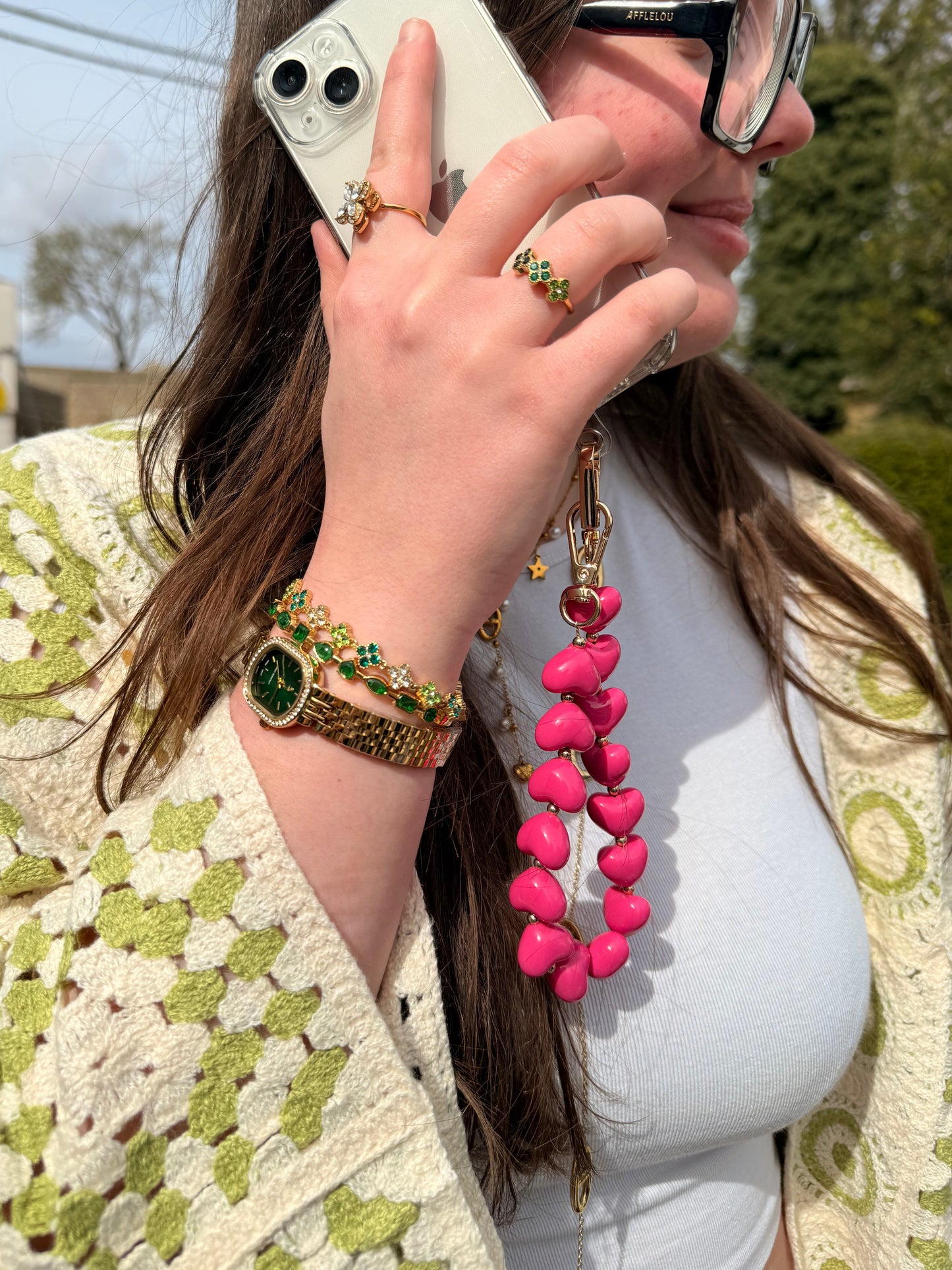Bijoux de téléphone cœur rose