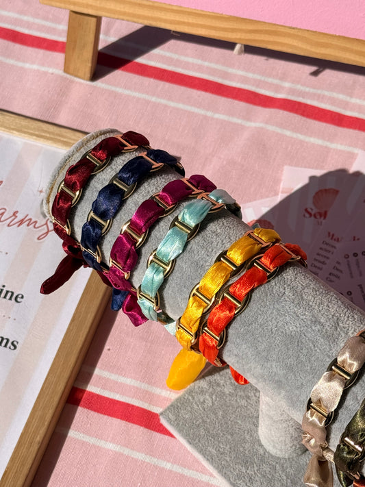 Bracelets joncs tissu maille marine