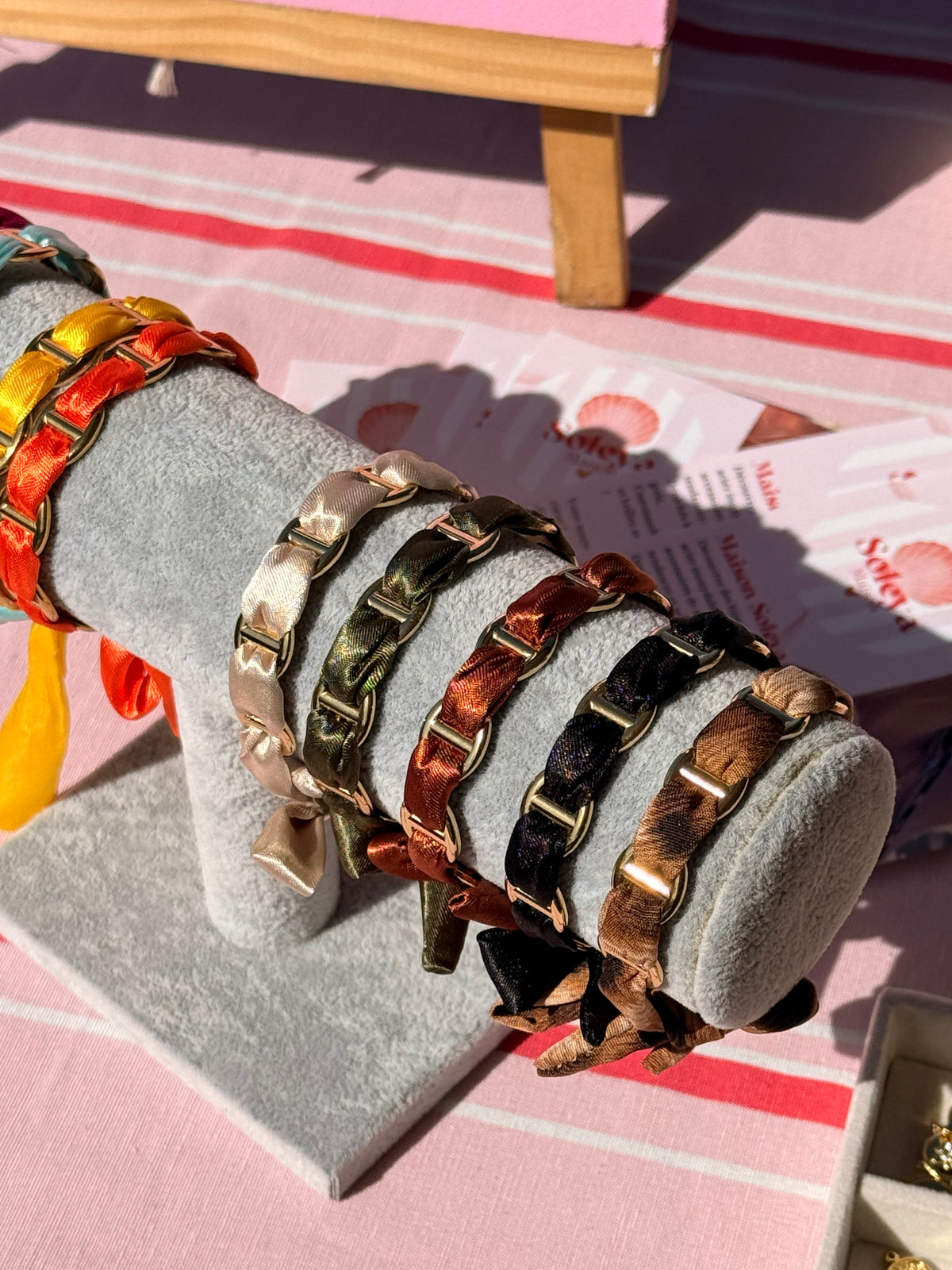 Bracelets joncs tissus maille marine