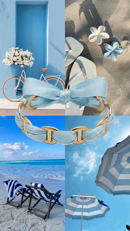 Jonc maille marine tissu bleu pastel