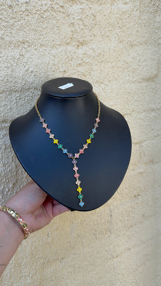 Collier en Y trèfles multicolores