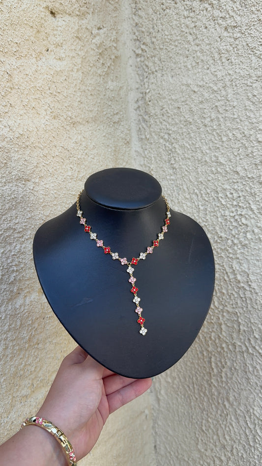Collier trèfle en Y rouge DIANA