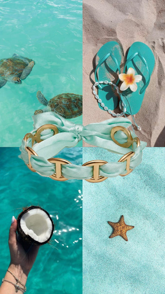 Jonc maille marine tissu turquoise