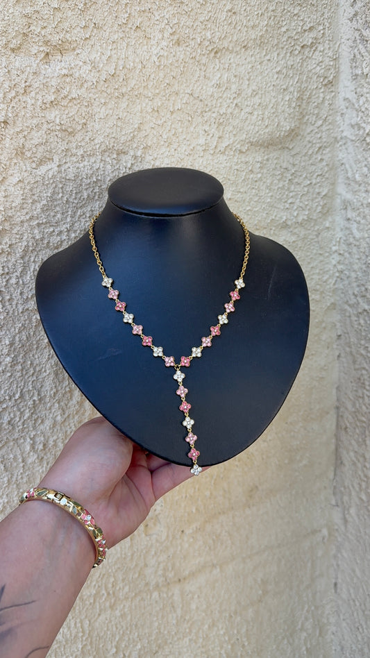 Collier en Y trèfle roses DIANA